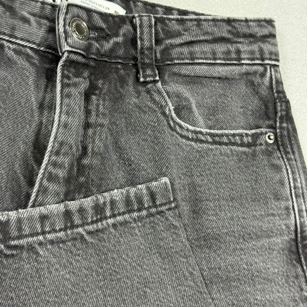 Zara Womens High Waisted Mom Jeans Washed Black Denim Tapered Leg Size 4